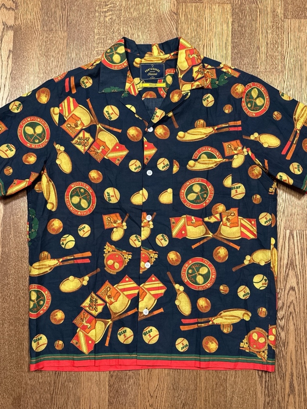 Portuguese Flannel Lightweight Cup Tennis Print S/S Button Camp Shirt Mens M